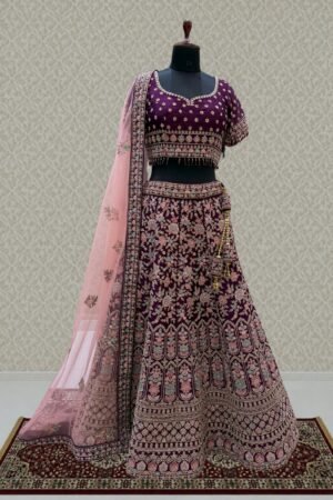 Designer Bridal Wine Lehenga With Rich Multicolor Embroidery, Stone And Beads Work by Seasons Chennai, South Asian ethnic wear