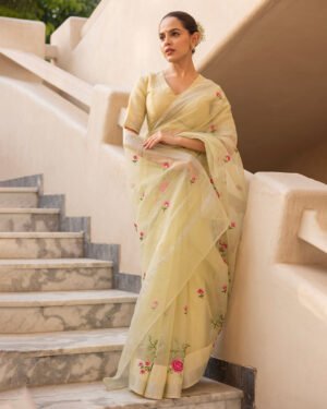 Gulora Light Green Doria Embroidered Saree