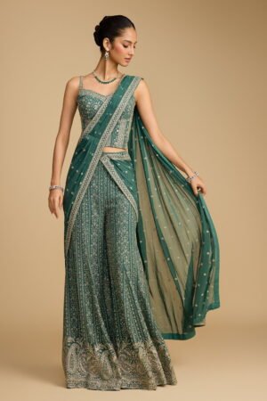 Dark Green Fit To Flare Patterned Thread...