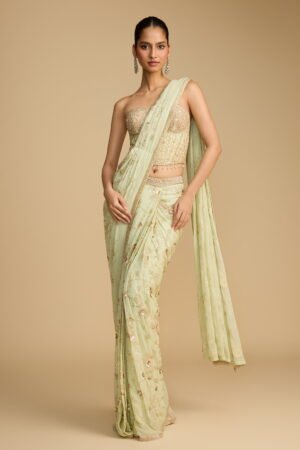 Pista Green Georgette Pre Stitched Saree… by Seasons India, South Asian ethnic wear