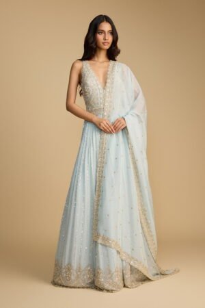 Powder Blue Classic Georgette Anarkali G… by Seasons India, South Asian ethnic wear