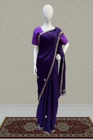 Purple Satin Saree Featuring Exquisite Bead, Zardozi And Sequins by Seasons Chennai, South Asian ethnic wear