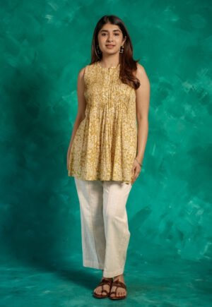 Diana Yellow Bagru Cotton A Line Short Top