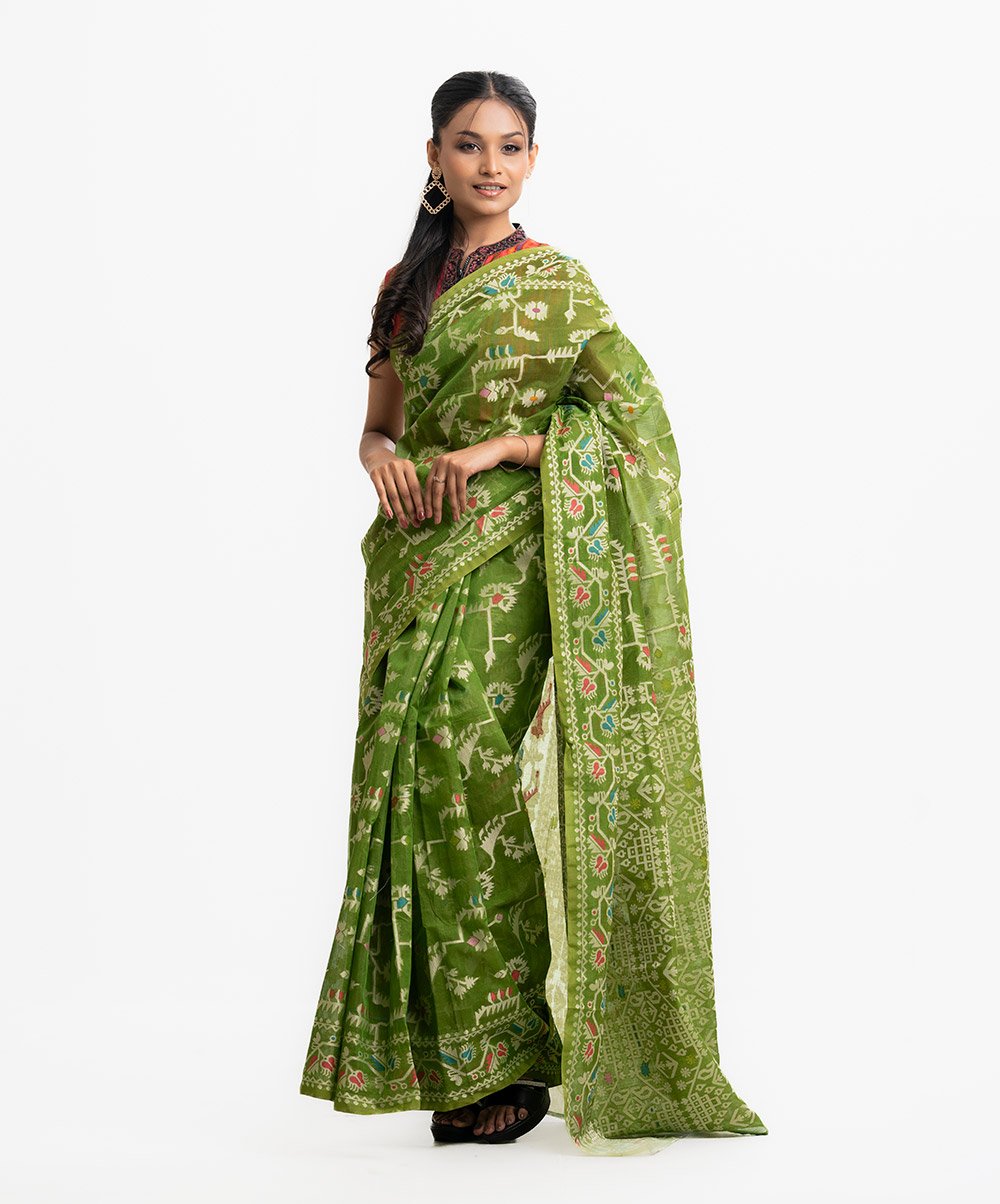 Green Half-Silk Saree by Le Reve, South Asian ethnic wear