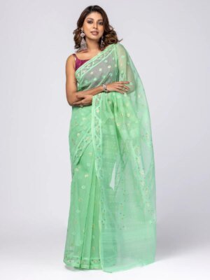 Mint Green Half Silk Jamdani Saree