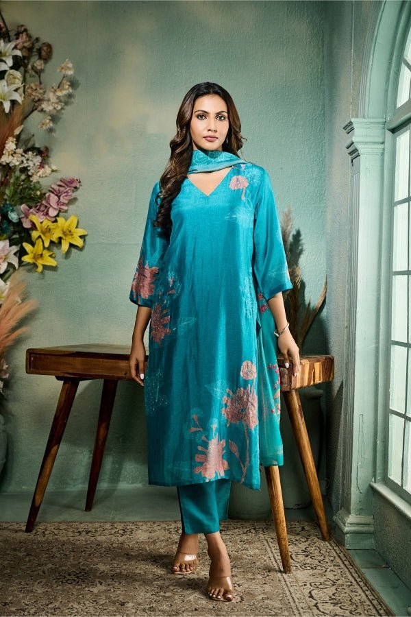 Teal Blue Salwar Set by Mokshaa, South Asian ethnic wear