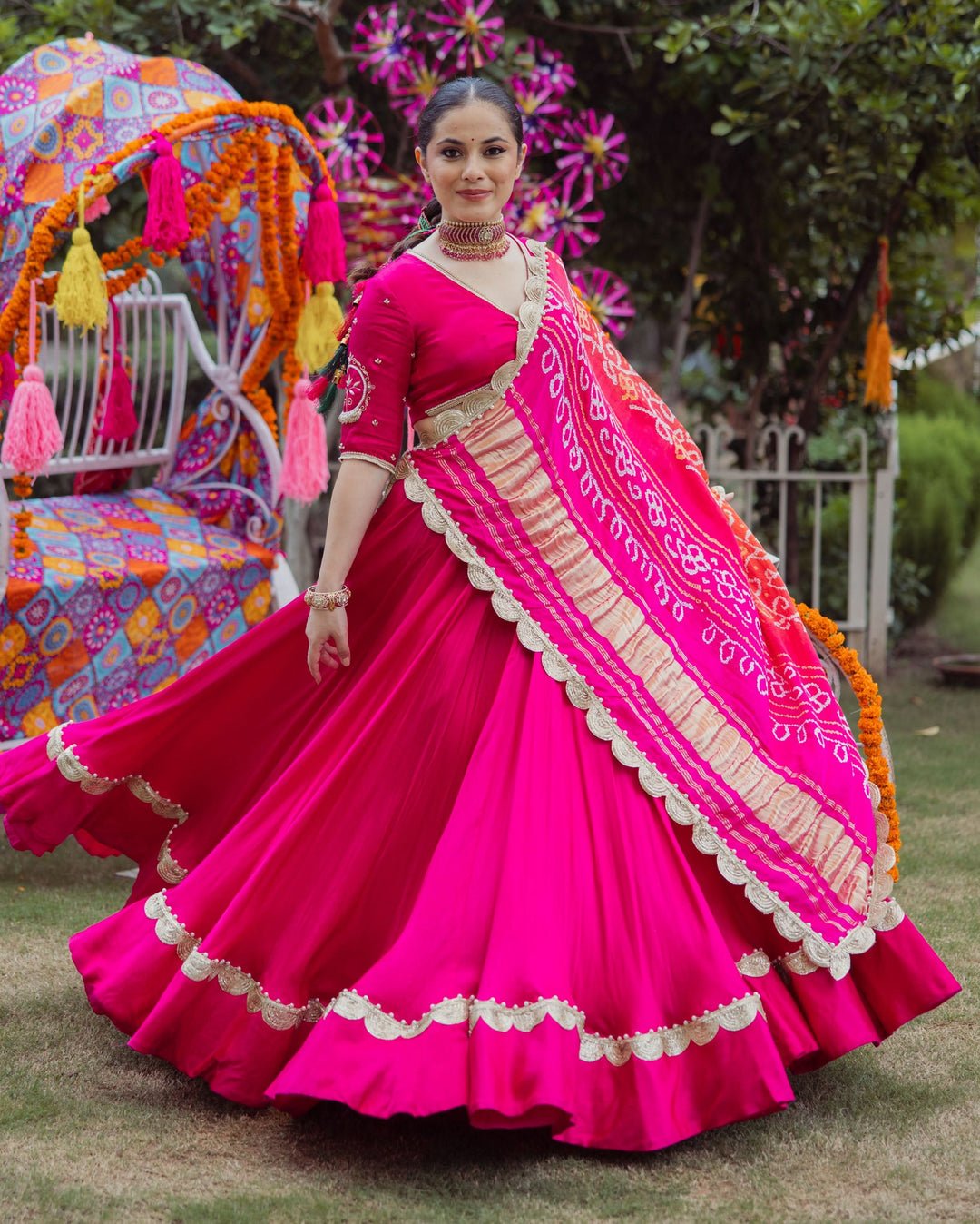 Bhagya Pink Solid Satin Lehenga Set by Aachho, South Asian ethnic wear