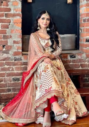 Chiku Embroidered Faux Blooming Anarkali With Dupatta