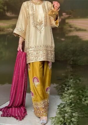 Yellow Embroidery Silk Blend Salwar Kameez
