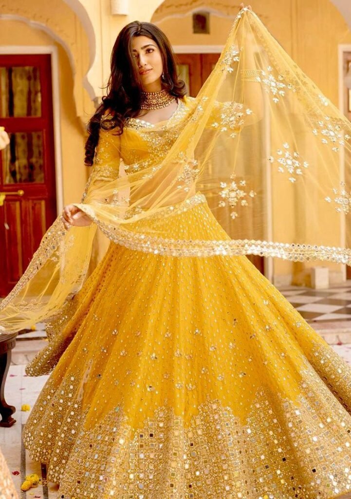 Yellow Mirror Work Georgette Lehenga Set by Indya, South Asian ethnic wear