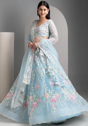Multicolor Embroidery Silk Blend Lehenga Set