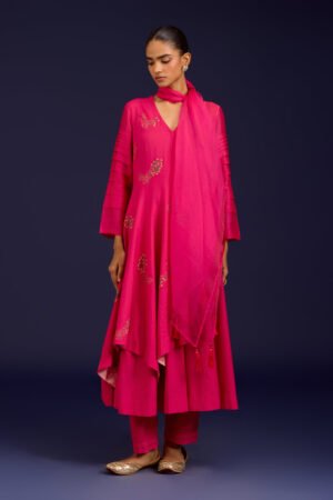 Fuchsia Anarkali With Pants Set by Devnaagri, South Asian ethnic wear