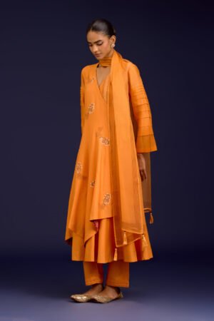 Orange Anarkali With Pants Set by Devnaagri, South Asian ethnic wear