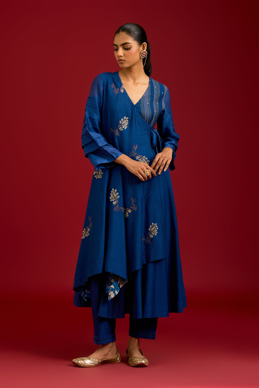Nay Blue Anarkali With Pants Set by Devnaagri, South Asian ethnic wear