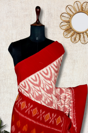 Exp – Handwoven Pochampally Cotton Saree – Cerise Pink + Bright Red by Tamara Chennai, South Asian ethnic wear