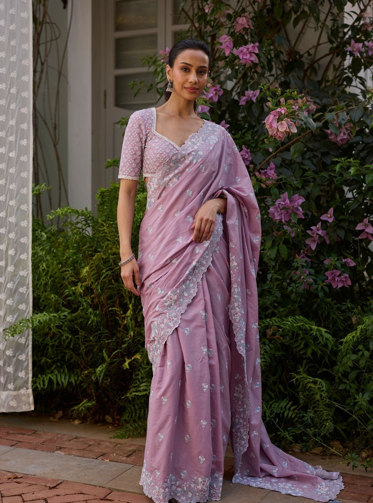 Rinae Supima Cotton Lilac Saree by Mulmul, South Asian ethnic wear