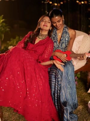 Kilol Organza Red Kurta & Lehenga Set by Mulmul, South Asian ethnic wear