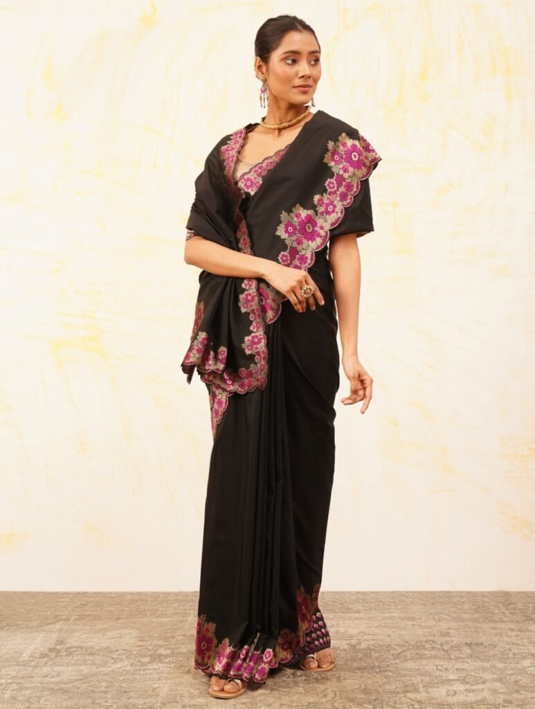 Black Silk Banarasi Woven Saree by Jaypore, South Asian ethnic wear