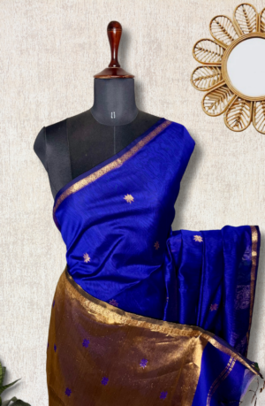 Exp – Handwoven Maheshwari Silk Cotton Saree – Royal Blue + Gold by Tamara Chennai, South Asian ethnic wear