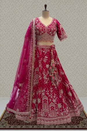 Rani Pink Royal Heritage Motif Wedding Lehenga by Seasons Chennai, South Asian ethnic wear