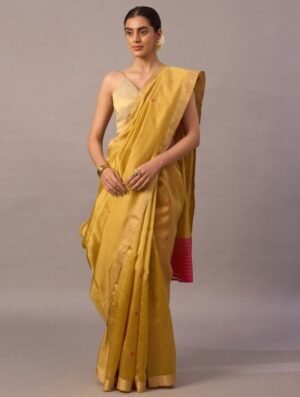 Yellow Cotton Silk Chanderi Woven Saree by Jaypore, South Asian ethnic wear