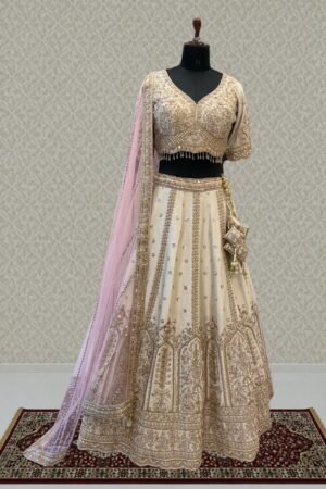Designer Wedding Lehenga In Cream With Beads, Zari And Sequins Work by Seasons Chennai, South Asian ethnic wear