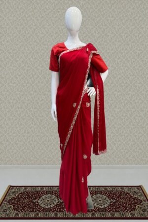 Red Satin Saree Featuring Exquisite Bead, Zardozi And Sequins by Seasons Chennai, South Asian ethnic wear
