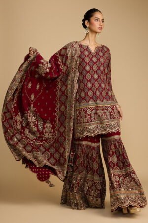 Fiery Red Patterned Printed Classic Shar...