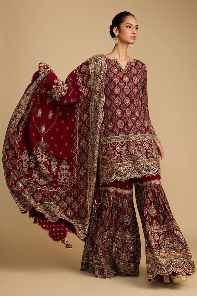 Fiery Red Patterned Printed Classic Shar...