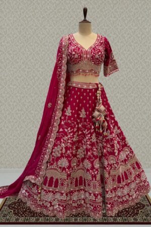 Designer Wedding Lehenga In Rani Pink With Beads, Zari And Sequins Work by Seasons Chennai, South Asian ethnic wear