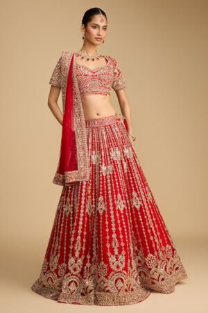 Fiery Red Classic Bridal Lehenga Set Wit… by Seasons India, South Asian ethnic wear