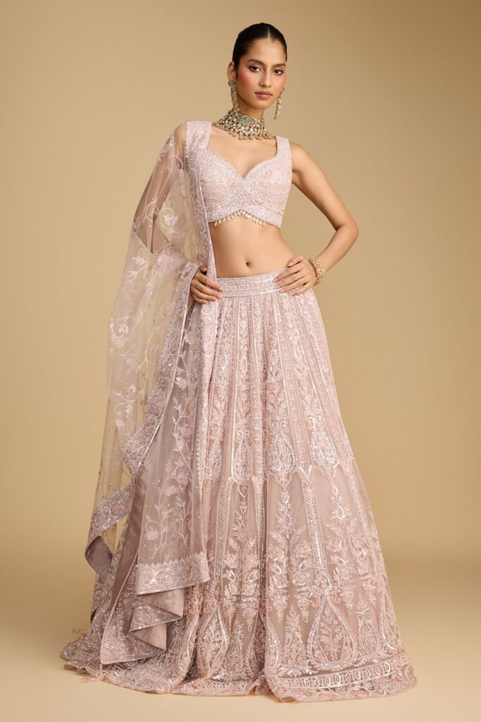 Baby Pink Classic Lehenga Set With Patte… by Seasons India, South Asian ethnic wear