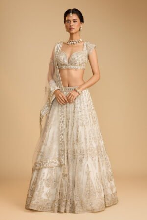 Ivory White Classic Bridal Lehenga Set W… by Seasons India, South Asian ethnic wear