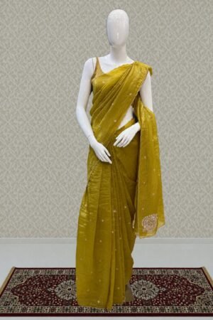 Liril Green Shimmer Tissue Saree With Scalloped Zari Border by Seasons Chennai, South Asian ethnic wear