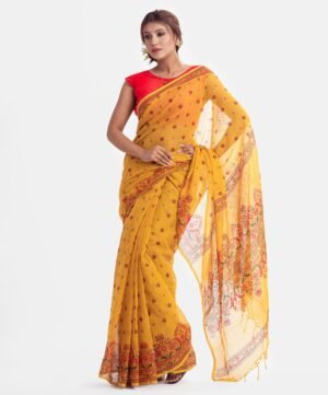 Yellow Blended Cotton Saree