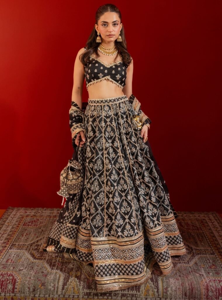 Anton Bemberg Silk Black Lehenga by Mulmul, South Asian ethnic wear