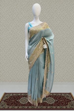 Firozi Blue Banaras, Beads, Sequins And Zari Work Saree by Seasons Chennai, South Asian ethnic wear