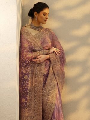Mauve Embroidered Nylon Saree With Unst...