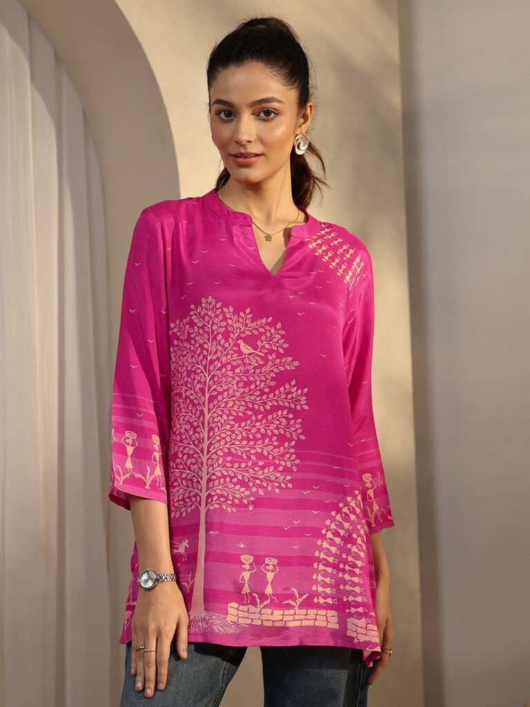 Pink Humanoid Printed Muslin Straight S… by Libas, South Asian ethnic wear
