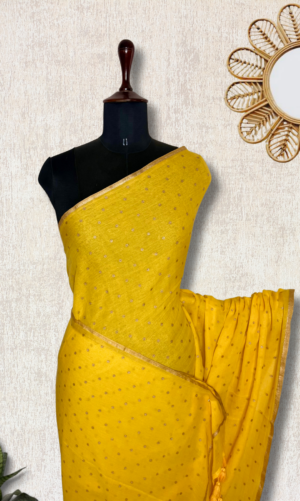 Exp – Handwoven Cotton Saree – Lightning Yellow + Golden by Tamara Chennai, South Asian ethnic wear