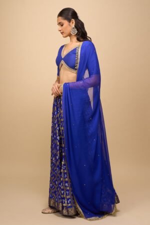 Women'S Blue Silk Bandhani Lehenga Set