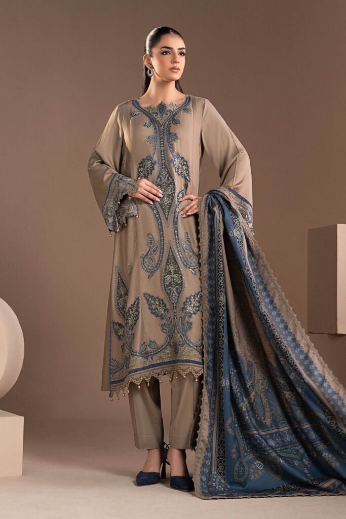 3 Piece Embroidered Twill Linen Suit by Maria.B., South Asian ethnic wear