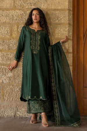 Ss26da-2922 Green 2pcs  Embroidered Kurta With Trouser by dhanak, South Asian ethnic wear