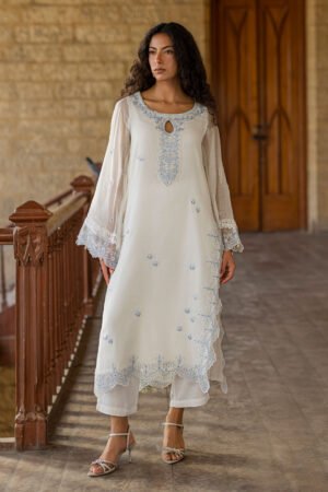 Ss26da-2924 White 2pcs  Embroidered Kurta With Trouser by dhanak, South Asian ethnic wear