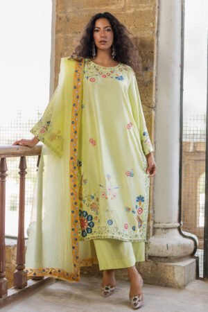Ss26da-2925 Neon Green 2pcs  Embroidered Kurta With Trouser by dhanak, South Asian ethnic wear