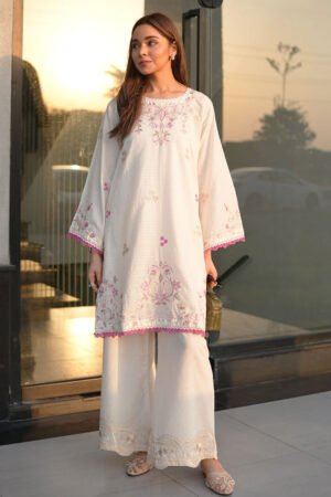 Ss26dc-2592 – Off White – Cotton Jacquard – 2pcs – Embroidered Kurta With Trouser by dhanak, South Asian ethnic wear