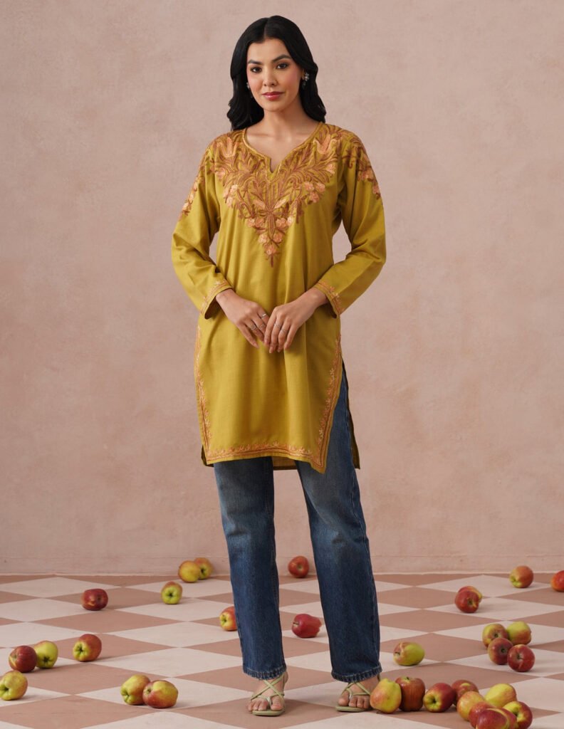 Mustard Cotton Kurti – Plain Bold Style | Casual Everyday Ethnic Wear by Kashmir Box, South Asian ethnic wear
