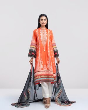 Smart Fit Printed Two-Piece Lawn With Chiffon Dupatta by Yellow, South Asian ethnic wear