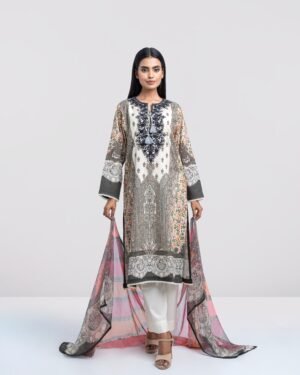 Relaxed Fit Printed Two-Piece Lawn With Chiffon Dupatta by Yellow, South Asian ethnic wear