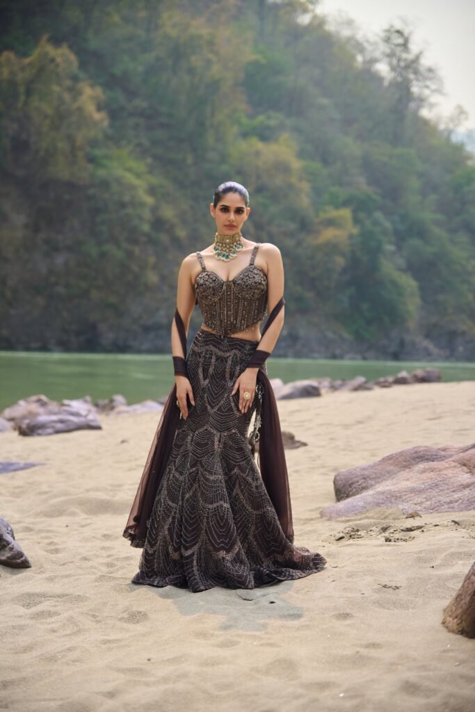 Mocha Allure Lehenga Set by Bombay Selections, South Asian ethnic wear